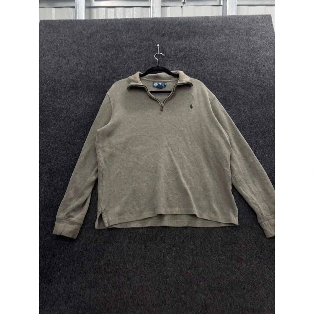 Polo Ralph Lauren Mens Medium Olive Drab Cotton Ribbed Quarter Zip Pullover